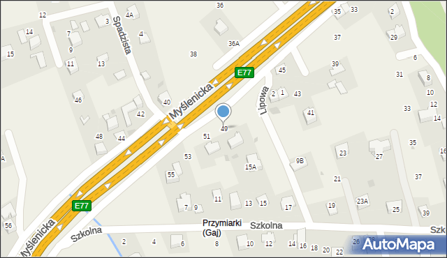 Gaj, Myślenicka, 49, mapa Gaj