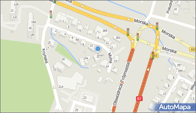 Gdynia, Mylna, 12, mapa Gdyni