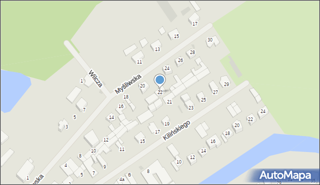 Giżycko, Myśliwska, 22, mapa Giżycko