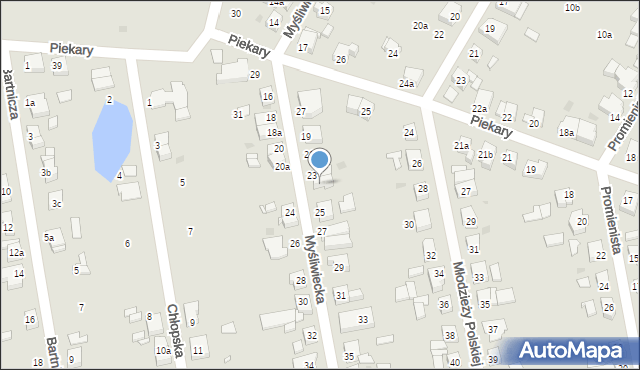 Gniezno, Myśliwiecka, 23a, mapa Gniezna