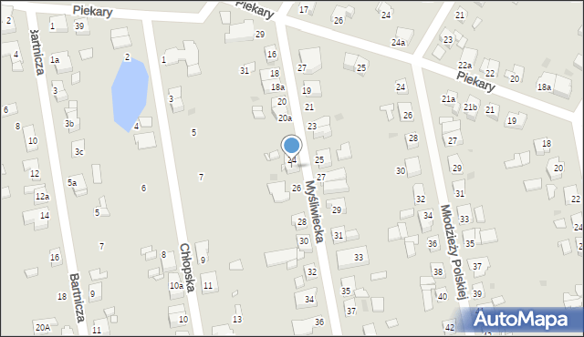 Gniezno, Myśliwiecka, 24A, mapa Gniezna