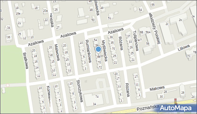 Gniezno, Myśliwiecka, 66, mapa Gniezna