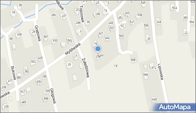 Godziszka, Myśliwska, 13a, mapa Godziszka