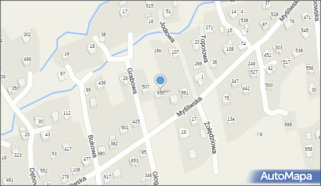 Godziszka, Myśliwska, 630, mapa Godziszka