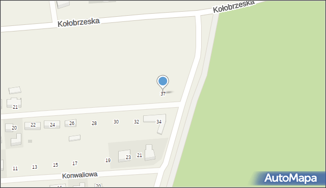 Grzybowo, Myśliwska, 37, mapa Grzybowo