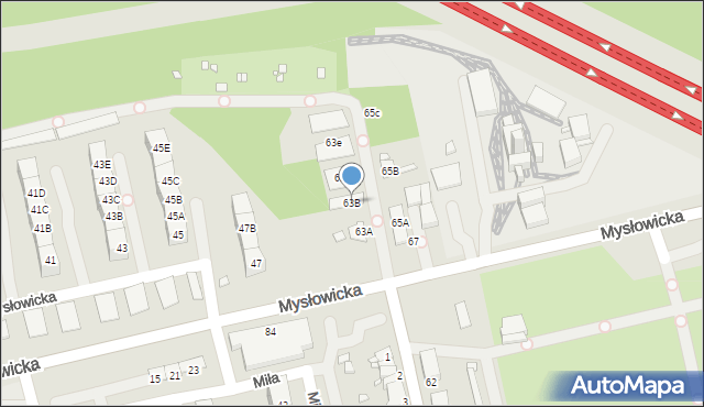 Katowice, Mysłowicka, 63B, mapa Katowic