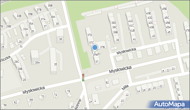 Katowice, Mysłowicka, 37A, mapa Katowic