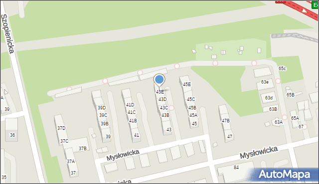 Katowice, Mysłowicka, 43E, mapa Katowic