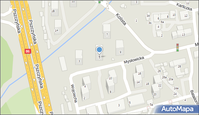 Katowice, Mysłowicka, 5, mapa Katowic