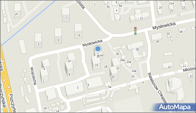 Katowice, Mysłowicka, 16, mapa Katowic