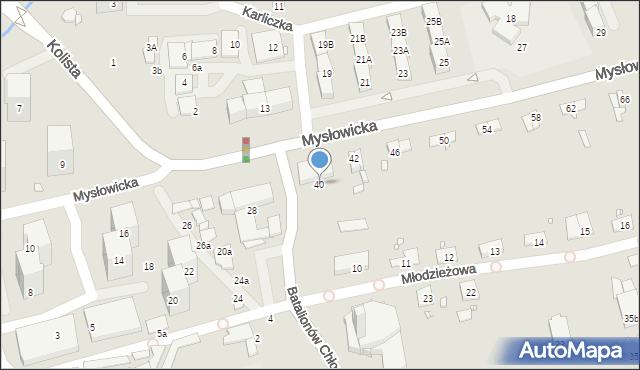 Katowice, Mysłowicka, 40, mapa Katowic