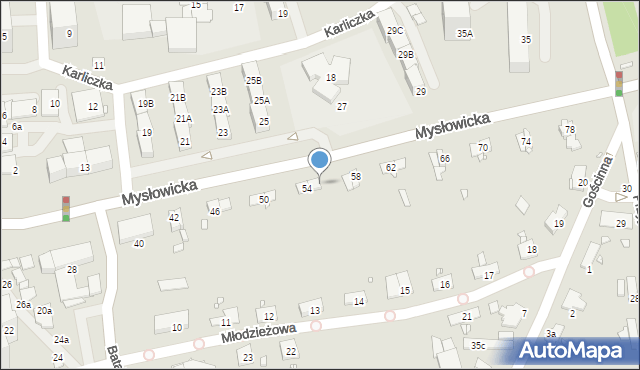 Katowice, Mysłowicka, 56, mapa Katowic