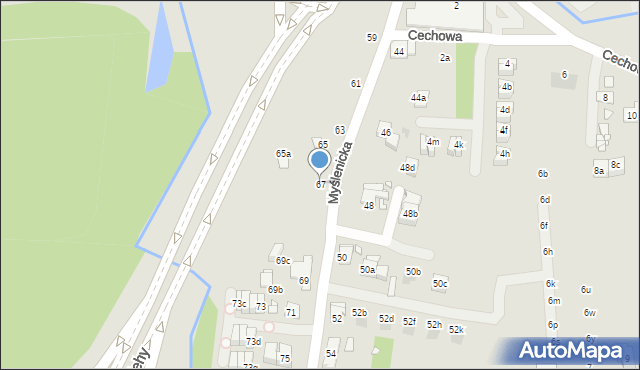 Kraków, Myślenicka, 67, mapa Krakowa