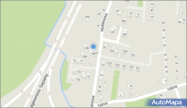 Kraków, Myślenicka, 69, mapa Krakowa
