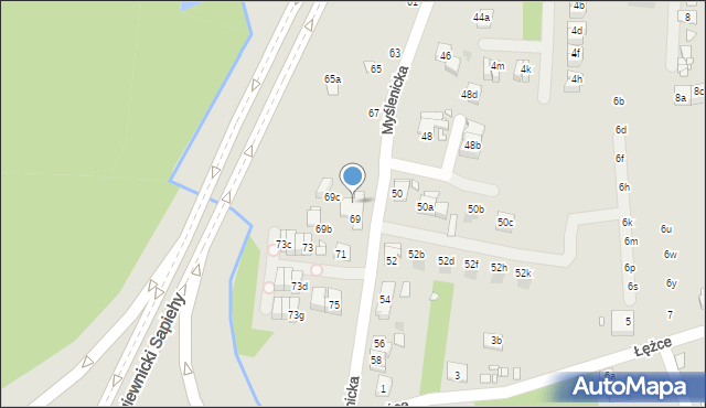 Kraków, Myślenicka, 69a, mapa Krakowa