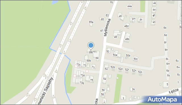 Kraków, Myślenicka, 69c, mapa Krakowa