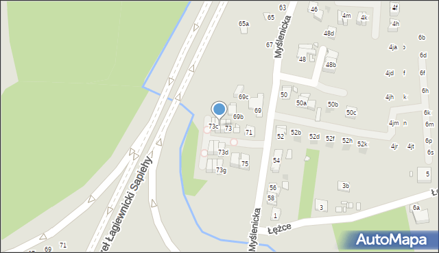 Kraków, Myślenicka, 73b, mapa Krakowa