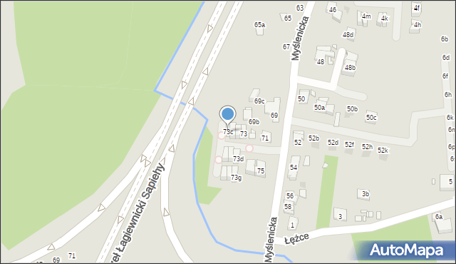 Kraków, Myślenicka, 73c, mapa Krakowa