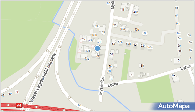 Kraków, Myślenicka, 75, mapa Krakowa