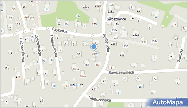 Kraków, Myślenicka, 159, mapa Krakowa