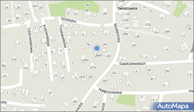 Kraków, Myślenicka, 165, mapa Krakowa