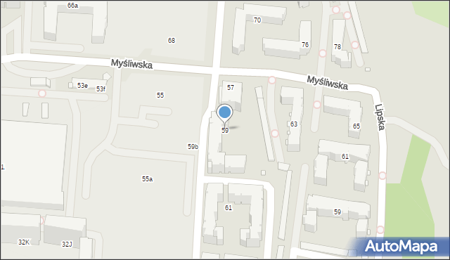 Kraków, Myśliwska, 59, mapa Krakowa