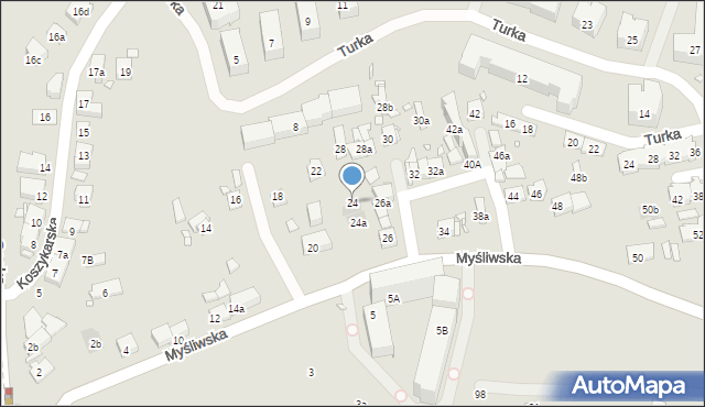 Kraków, Myśliwska, 24, mapa Krakowa