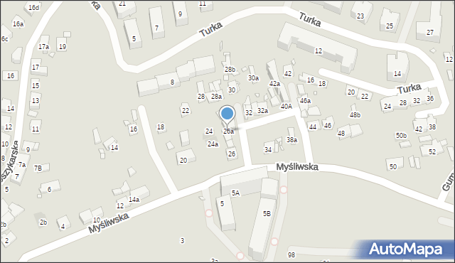 Kraków, Myśliwska, 26a, mapa Krakowa