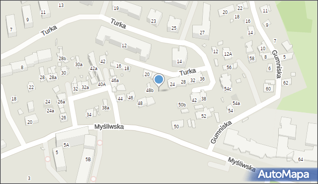 Kraków, Myśliwska, 48c, mapa Krakowa