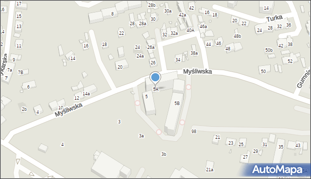 Kraków, Myśliwska, 5A, mapa Krakowa