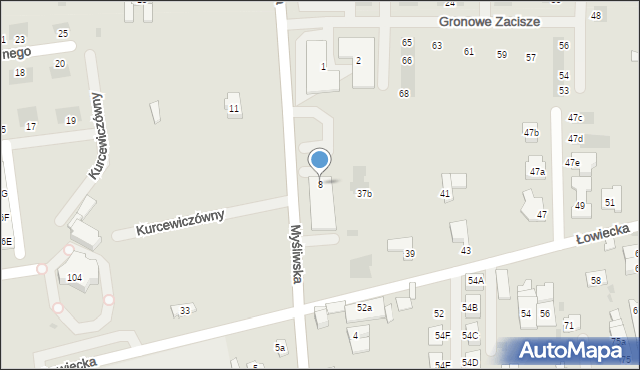 Leszno, Myśliwska, 8, mapa Leszno