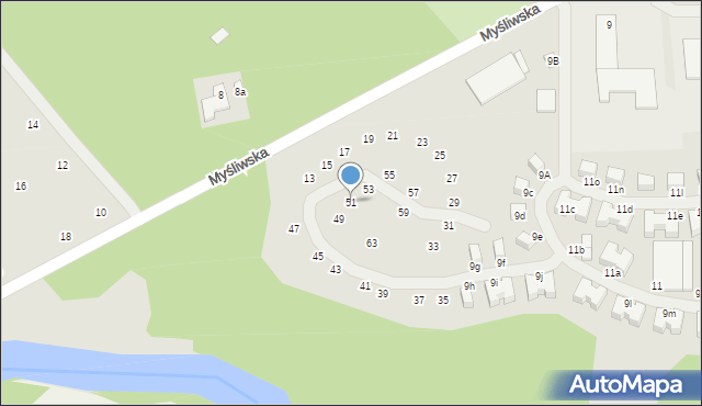 Łochów, Myśliwska, 51, mapa Łochów