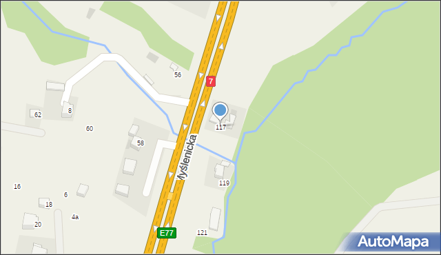 Mogilany, Myślenicka, 117, mapa Mogilany