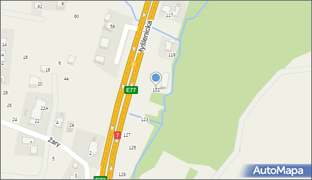 Mogilany, Myślenicka, 121, mapa Mogilany