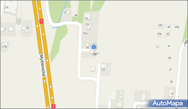Mogilany, Myślenicka, 55B, mapa Mogilany