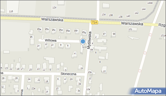 Pabianice, Myśliwska, 1a, mapa Pabianic