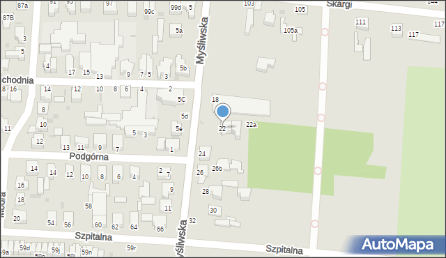 Pabianice, Myśliwska, 22, mapa Pabianic