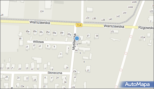 Pabianice, Myśliwska, 4, mapa Pabianic