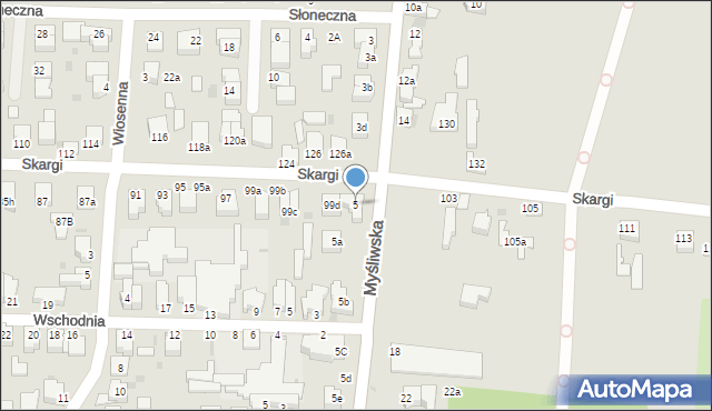 Pabianice, Myśliwska, 5, mapa Pabianic