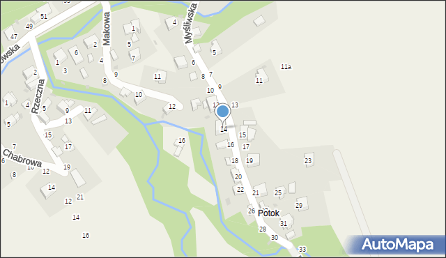 Pewel Ślemieńska, Myśliwska, 14, mapa Pewel Ślemieńska