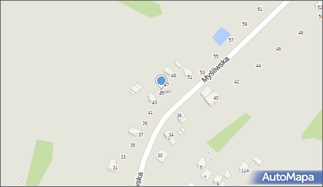 Poręba, Myśliwska, 45, mapa Poręba