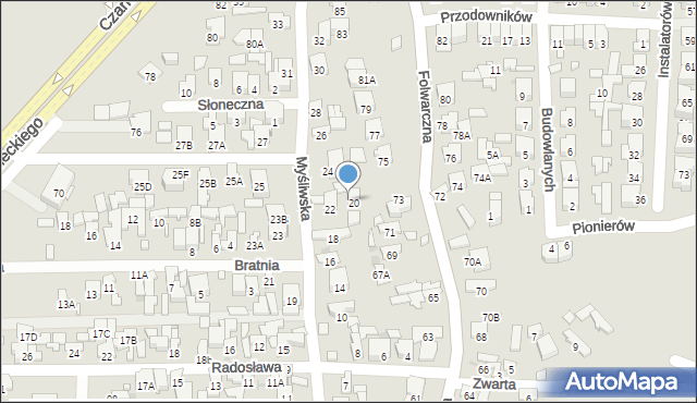 Radom, Myśliwska, 20A, mapa Radomia