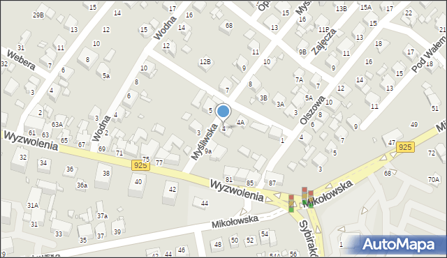 Rybnik, Myśliwska, 4, mapa Rybnika