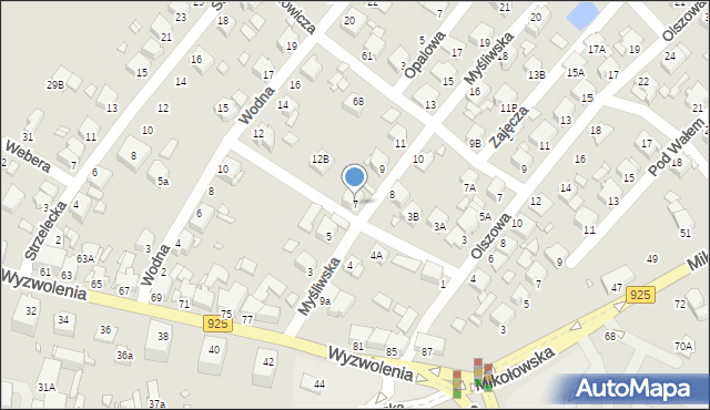 Rybnik, Myśliwska, 7, mapa Rybnika