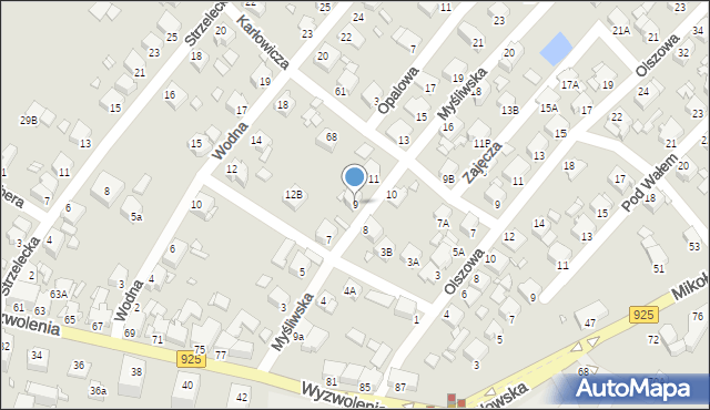 Rybnik, Myśliwska, 9, mapa Rybnika
