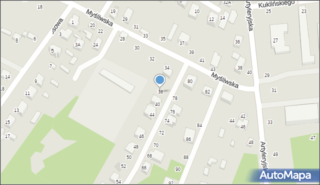 Siedlce, Myśliwska, 38, mapa Siedlce