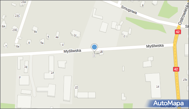 Starachowice, Myśliwska, 1C, mapa Starachowic