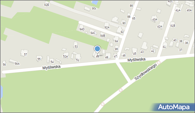 Starachowice, Myśliwska, 49, mapa Starachowic