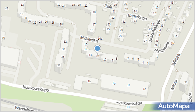 Szczecin, Myśliwska, 12, mapa Szczecina
