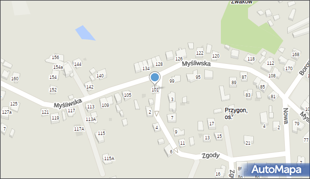 Tychy, Myśliwska, 101, mapa Tychów